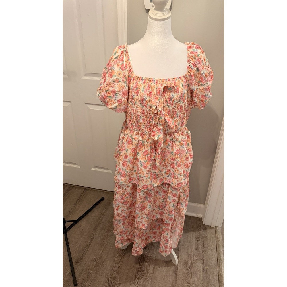 NWT Simply Southern Lucy Floral Tiered Midi Dress Sz XXL Cottagecore Garden